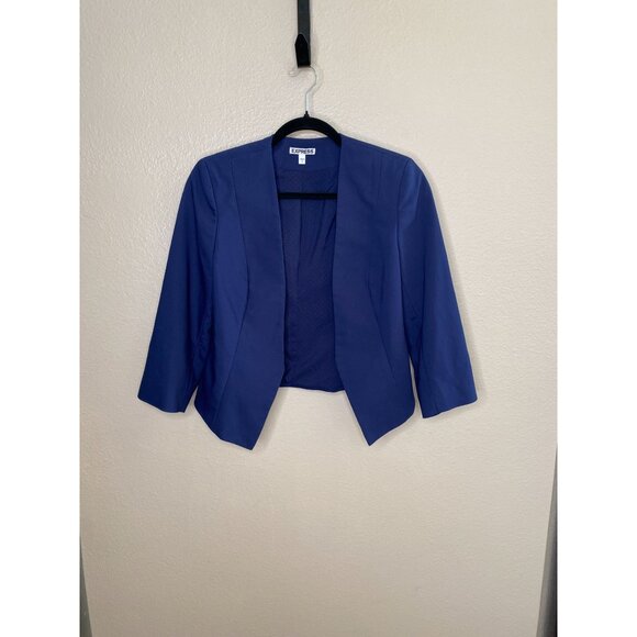 Express Womens‎ Blue Open Front Blazer Jacket 3/4 Sleeve Size 6 Polyester Blend - Picture 1 of 6